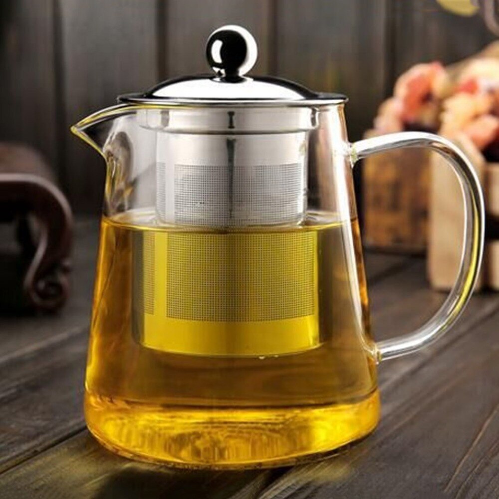 NO TÓXICO transparente claro borosilicato de vidrio tetera taza de té de vidrio con Infusor de acero inoxidable colador