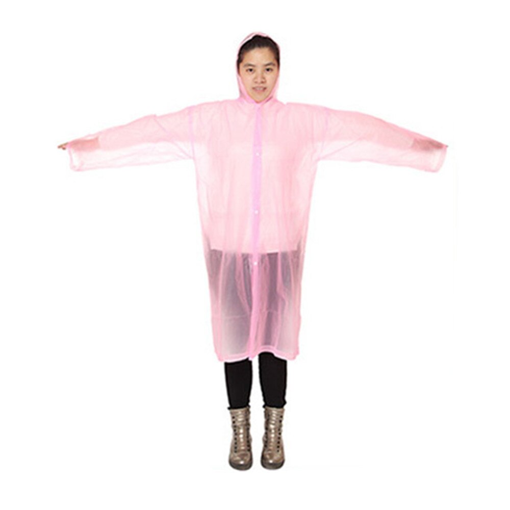 Transparent Rain Coat PVC Vinyl Waterproof Reuse Raincoat Outdoor Travel Runway Hooded Poncho Rain Coats Men Women Rainwear: Pink
