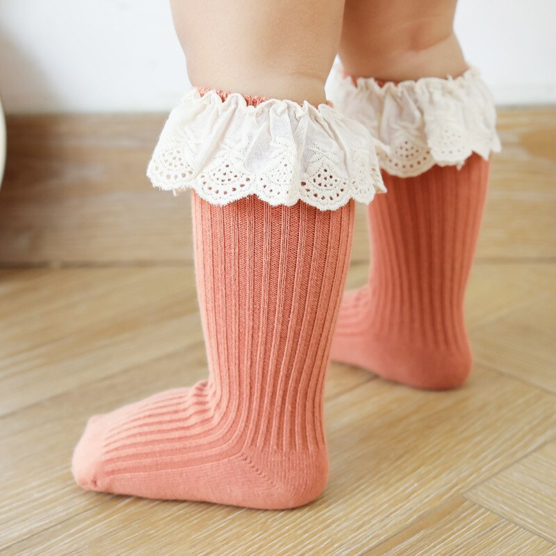 Baby pige sokker toddler blonder flæse sok bomuld nyfødte skridsikre sokker falder ben varmere spædbarn høje sokker til piger 0-3y