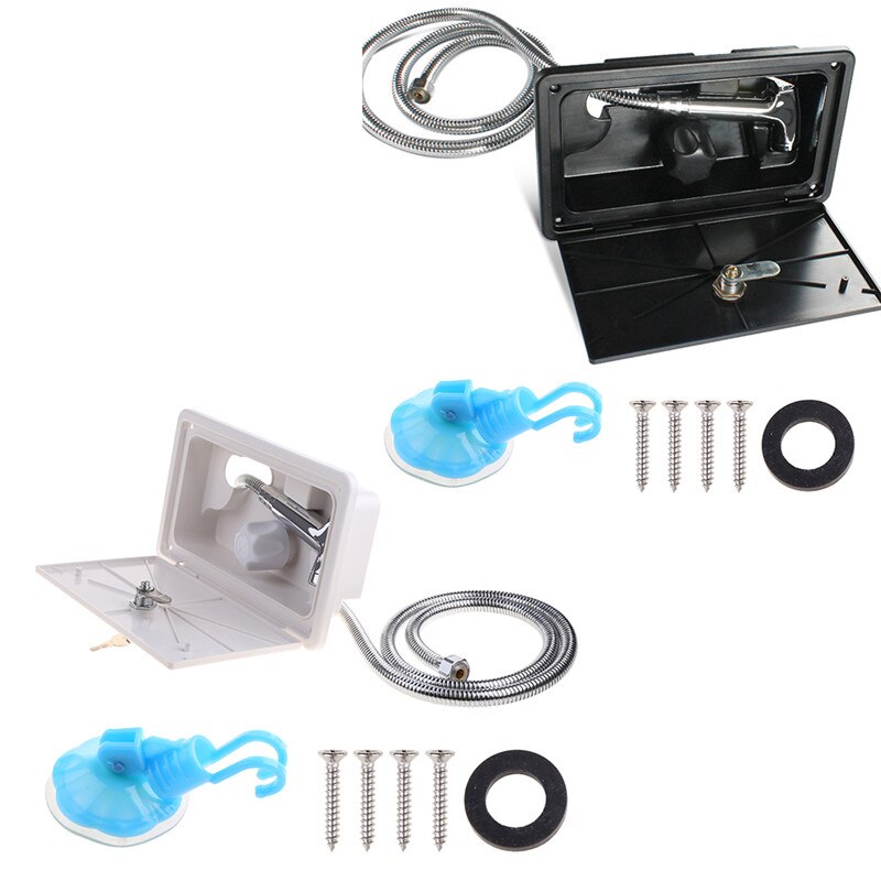 Wit/Zwart Rv Douche Box Kit Met Lock-Inclusief Douche Kraan Douche Slang Douche Wand Voor Boot Marine camper Camper Caravan