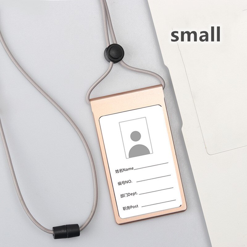 Busskortshållare i aluminiumlegering anställd studentnamn id-kort täcka med lanyard metall arbete certifikat identitetsmärke: Guld små