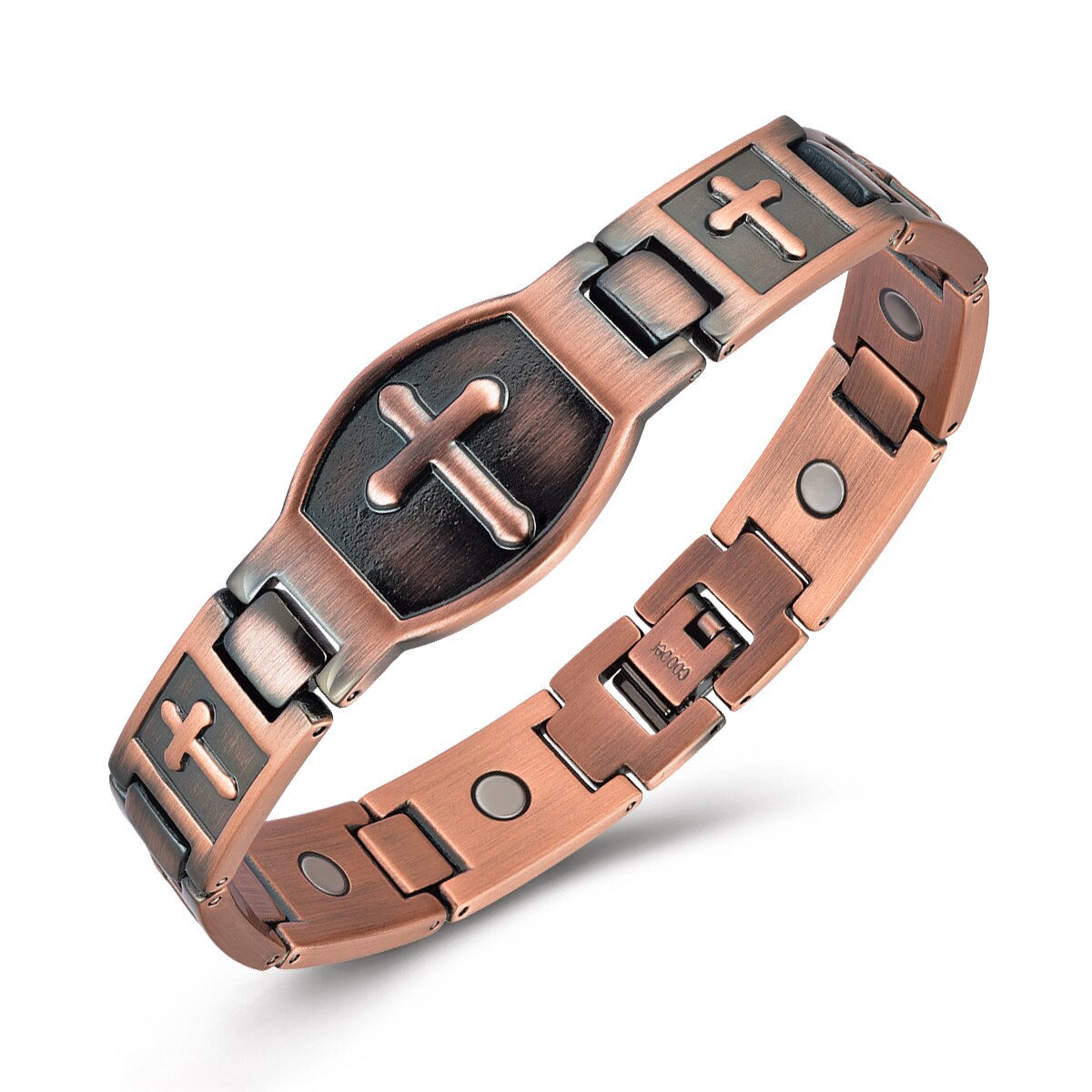 Mocris – Bracelet ajustable en cuivre pur 99.9% pour homme, croix d'énergie magnétique