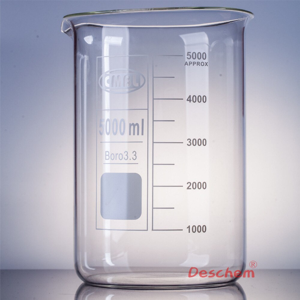 5000 ml, vaso de vidrio, baja forma, 5 litros, cristalería química de laboratorio
