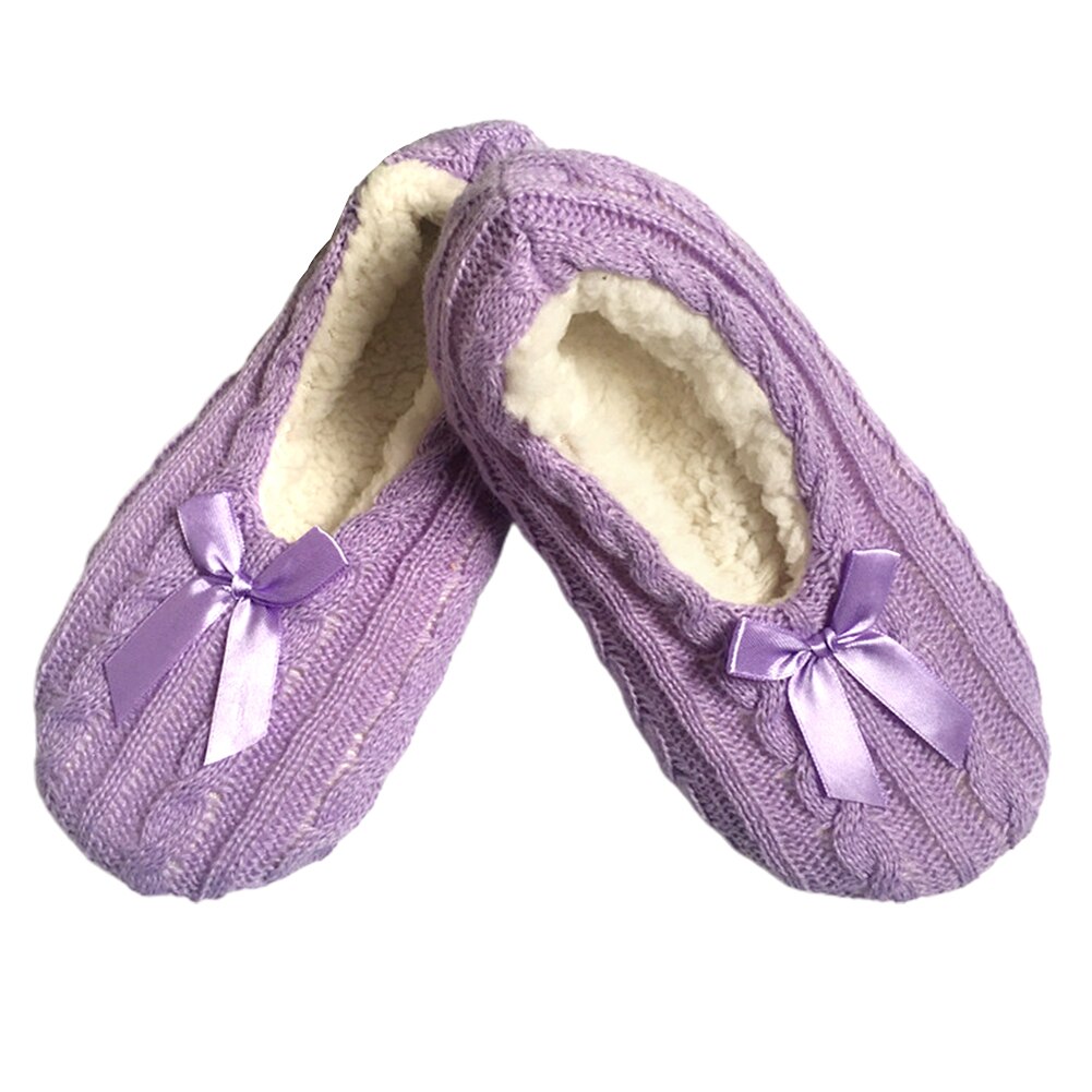 1pair Women Winter Warm With Bowknot Acrylic Fibers Daily Non Slip Comfortable Slipper Socks Adults Super Soft Washable Home: Purple  / 38 to 40