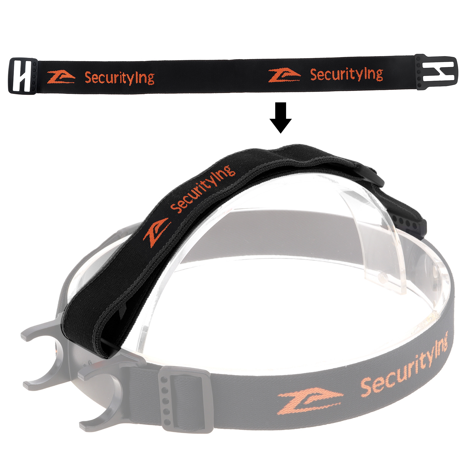 SecurityIng elastischer Kopfband-Scheinwerfergurthalter für 22–26 mm Scheinwerfer-Taschenlampe mit Kopfbefestigungsgurt, Scheinwerferhalterung