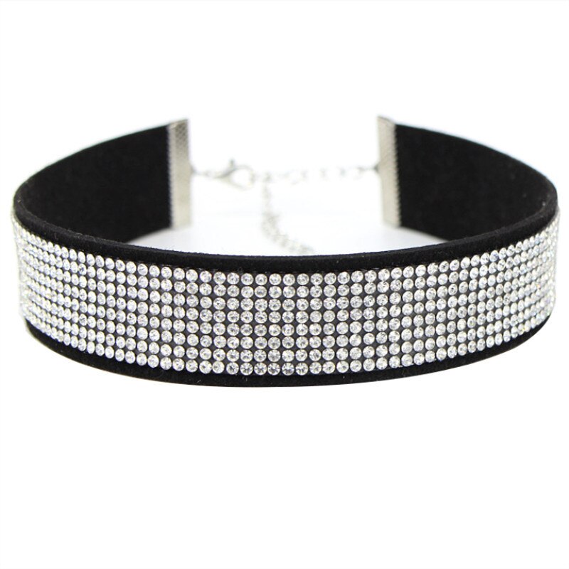 Gargantilla gótica de cuero negro con diamantes de imitación para mujer, collar de cristal, Gargantilla con estilo, joyería de ,