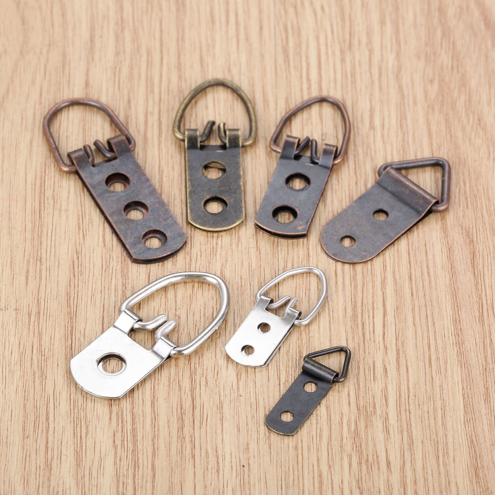 5/20sets Triangle D Ring Hangers Photo Frame Hooks Picture Wall Holder w/screws Alloy 30-60mm Antique Bronze/Red Copper/Sliver