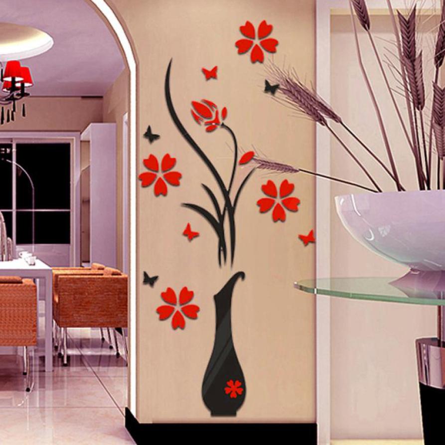 Wall Stickers DIY Vase Flower Tree Crystal Arcylic Sticker 3D Living Room Home Decor Stickers Size 80*40cm