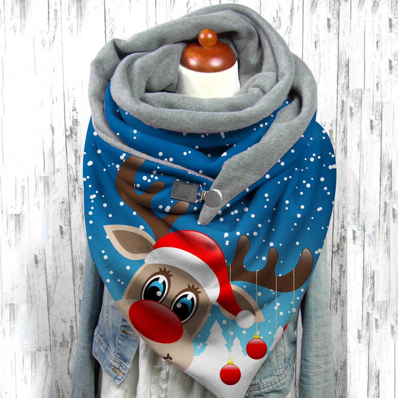 Christmas Deer Print Button Scarves Winter Women Soft Wrap Warm Shawls Winter Windproof Warm Scarf echarpe hiver femme: C