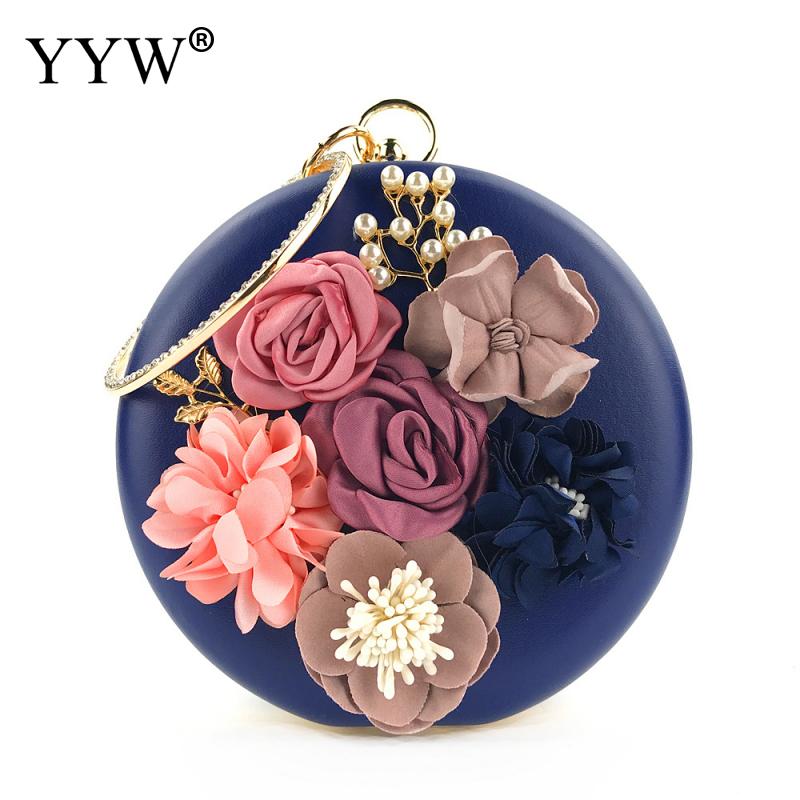 Women'S Flower Clutches Round Blue Evening Bags Handbags Wedding Clutch Purse Red Bolsos Mujer De Marca Famosa Hand Bags