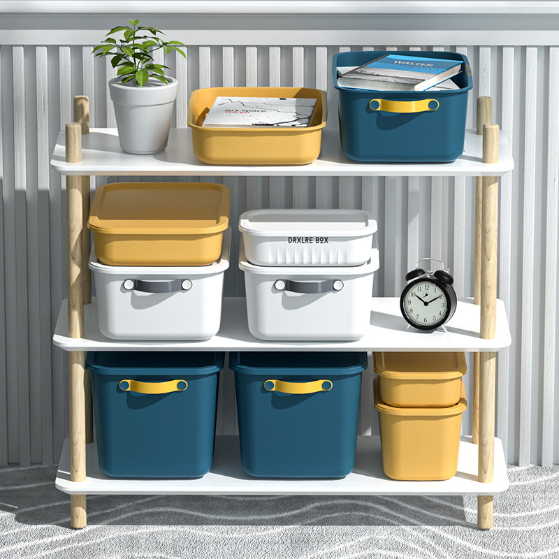Oppbevaringsboks for leker med lokk, skrivebordsplast, snacks, kosmetikk, arrangørkurv, sovesal, garderobe, diverse bukser, klær, oppbevaringsboks