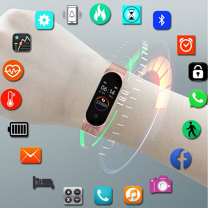 Rvs Smart Band Vrouwen Mannen Smartband Voor Android Ios Polsbandje Slimme Armband Fitness Tracker Wrist Band Smart-Band
