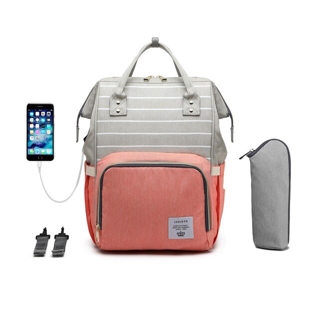 Diaper Bag Backpack Lequeen Large Baby Bag with Changing Pad Travel Back pack Built in USB Waterproof Maternity Bag: 9