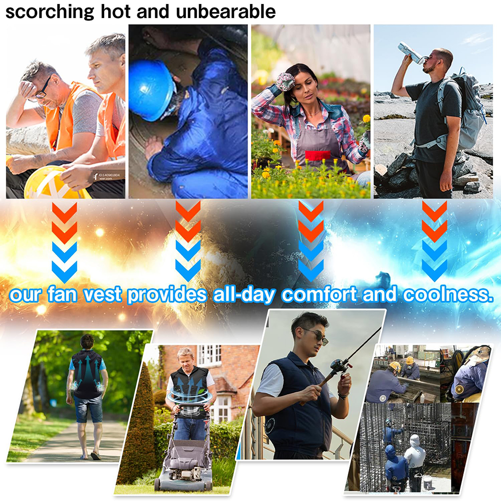 Kølig vest med ventilator, airconditioneret tøj, kølende 13 timer til arbejde med høj temperatur, fiskevest, vandreture