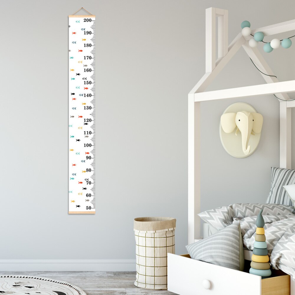 Wall Ruler Growth Chart Height Growth Chart Wood and Canvas Baby Growth Chart for Nurseries Bedrooms Wall Decor (Small Fishes)