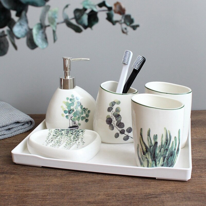 Nordic Green Plant Ceramic Bathroom Products Simpl... – Grandado