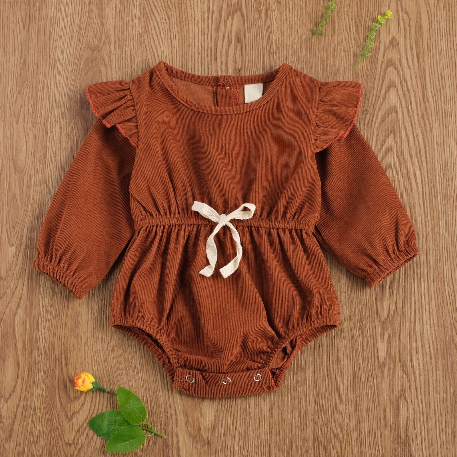 Focusnorma Autumn Baby Girls Boys body 3 colori Solid Ruffles tute con bottoni a manica lunga 0-24M One Piece