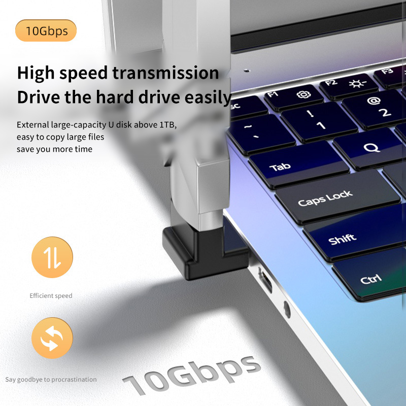 NNBILI 90 Przedłużacz USB 3.0 pod kątem prostym Kolanko w górę Złącze USB 10 Gb/s do komputera PC Przedłużacz wtyczki męskiej na żeńską