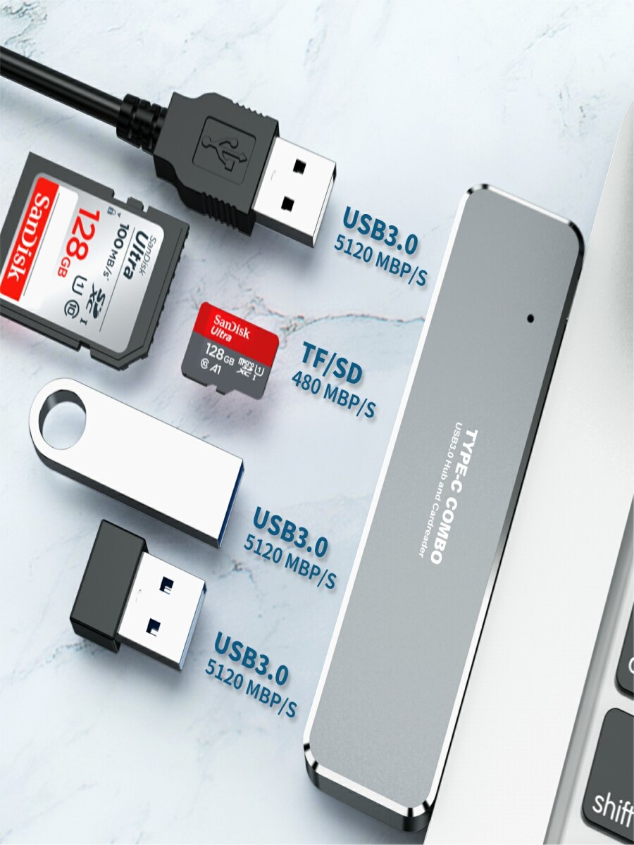 God pris for type-c hub usb 3.0*3+  sd /tf 5 in 1 til bærbar applikation usb hub ноутбук планшет флешка планшеты أجهزة الكمبيوتر