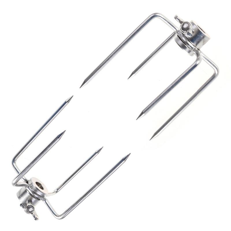 Pair of Stainless Steel Rotisserie Meat Forks Kit Grill Replacement With Square Spit Rods