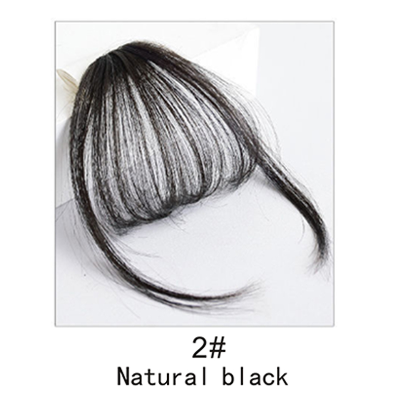 Peluca con flequillo de aire de estilo francés sintético, herramienta de peinado, extensión de cabello con Clip, peluca con borla falsa, flequillo con Clip para el cabello para mujer: Color negro natural