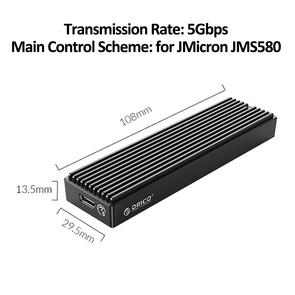 ORICO M2PAC3-G20 20Gbps High Speed Mobile External Hard Drive Enclosure USB 3.2 Type-C M.2 NVMe M Key B+M Key Solid State Case: 5 Gbps