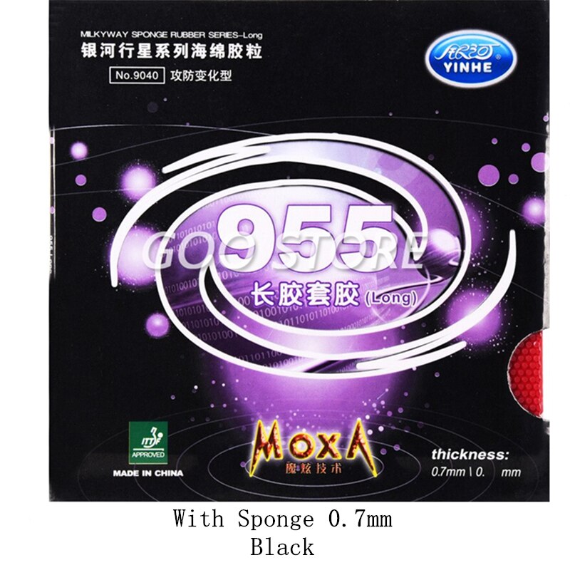 YINHE 955 pimples long defensive control Original Galaxy pips long table tennis rubber ping pong sponge: 955 Black 0.7mm