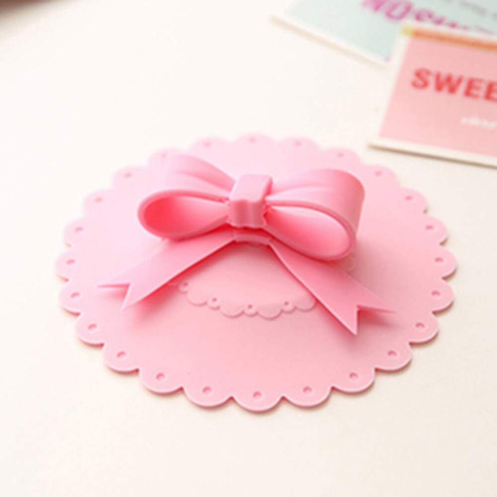 10.5cm Cute Anti-dust Silicone Glass Cup Cover Coffee Mug Suction Seal Lid Cap Silicone Lovely Bowknot Cup Cover