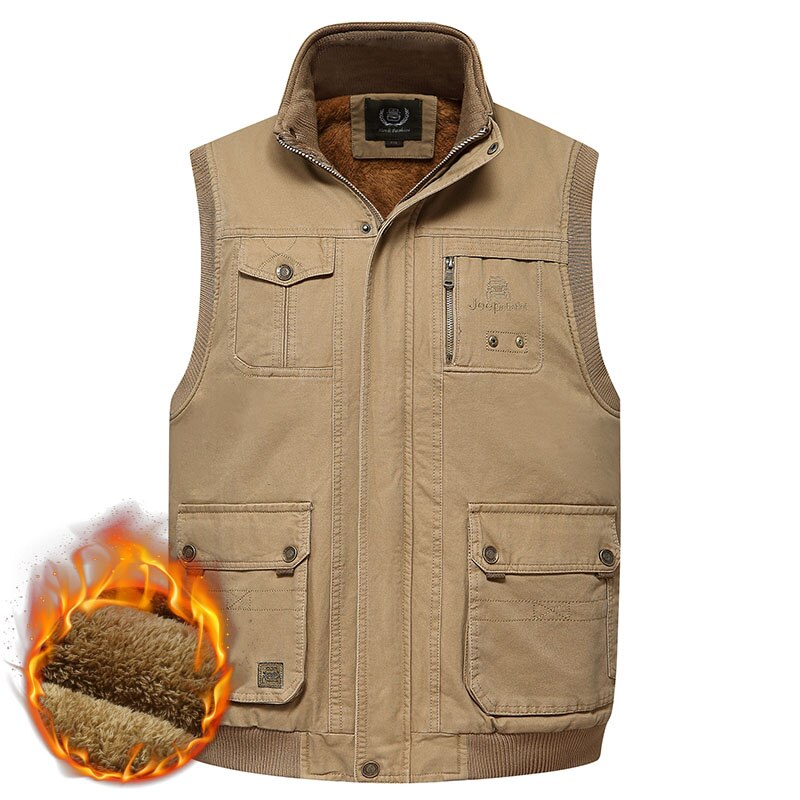 Winter Männer Sleeveless Kragen Jacke Multi Taschen Baumwolle Warme Dicke Weste Frühling Herbst Große Größe L-4XL Männlichen Fotografie Weste