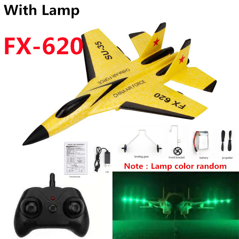 FX-820 SU-35 RC Remote Control Airplane 2.4G Aliante RC Drone Fighter Hobby Aereo Aliante Aereo EPP Schiuma Giocattoli RC Aereo All&#39;aperto: FX620 yellow lamp