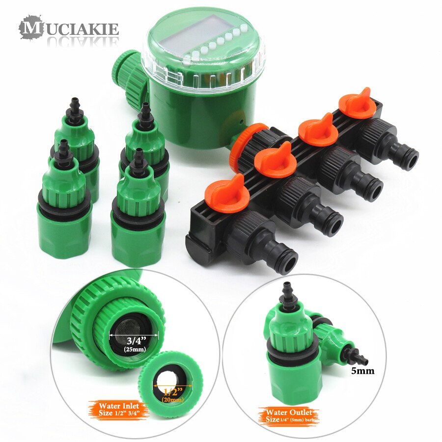 Garden Timer With 1/2/4-Way Hose Splitter Automatic Watering Irrigation Controller Adapter Connect 4/7mm 8/11mm 16mm Hose: GxAB686C