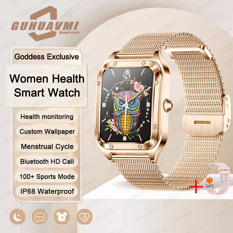 Reloj inteligente ultrafino de lujo para mujer, pantalla completamente táctil, frecuencia cardíaca, resistente al agua, rastreador de actividad/deporte, 2024: Morado