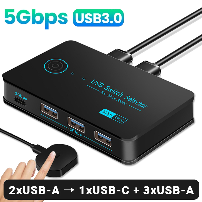 USB3.0 KVM Switch Hotkey Switcher for PC Keyboard Mouse Printer 2 PCs Sharing 4 Devices USB Switch Shared Controller Adapter Hub: Default Title