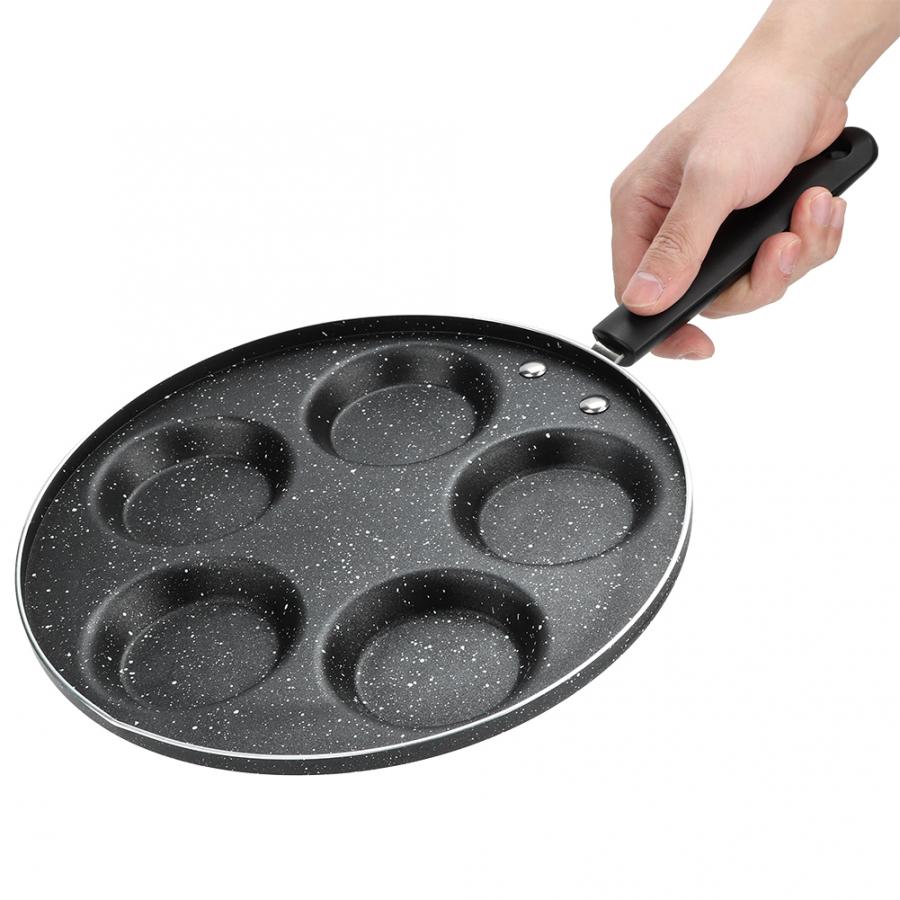Olla para freír con 5 agujeros redondos, sartén para freír con cinco agujeros, sartén para freír, huevo antiadherente, tortilla, panqueque, carne, Pan, cocinar huevos, Ham, máquina de desayuno