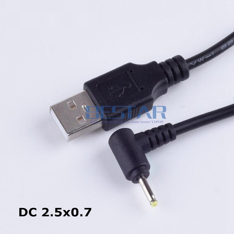 Zwart DC Elleboog Power kabel Plug USB Naar DC 2.5*0.7 2.5*0.7mm 2.5mm x 0.7mm 2.5x0.7mm Jack Haakse L vorm oplaadkabel 1 M