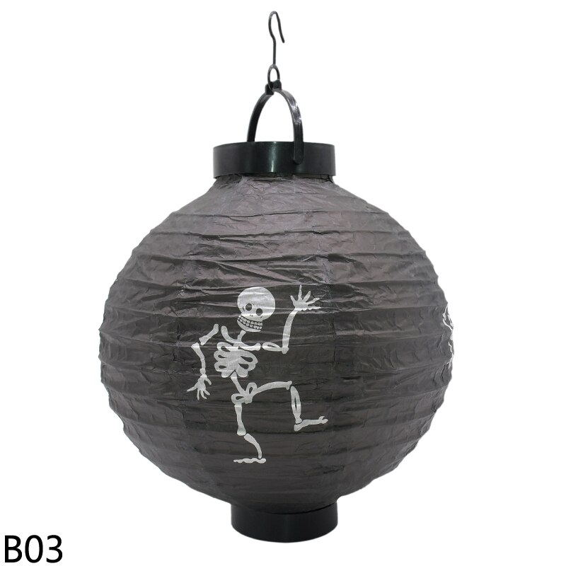 1 stk 20cm/7.8 '' halloween papir lanterner led lys græskar flagermus edderkop kranium gyser lanterne til bar hjem halloween fest indretning: B03 kranium