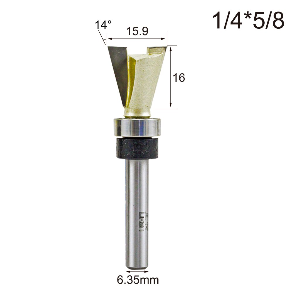 TIDEWAY Tungsten Carbide Steel Dovetail Router Bits Bearing Dovetail Groove Tenon Woodworking Milling Cutter 1/4 Inch Shank: 6.35x15.9