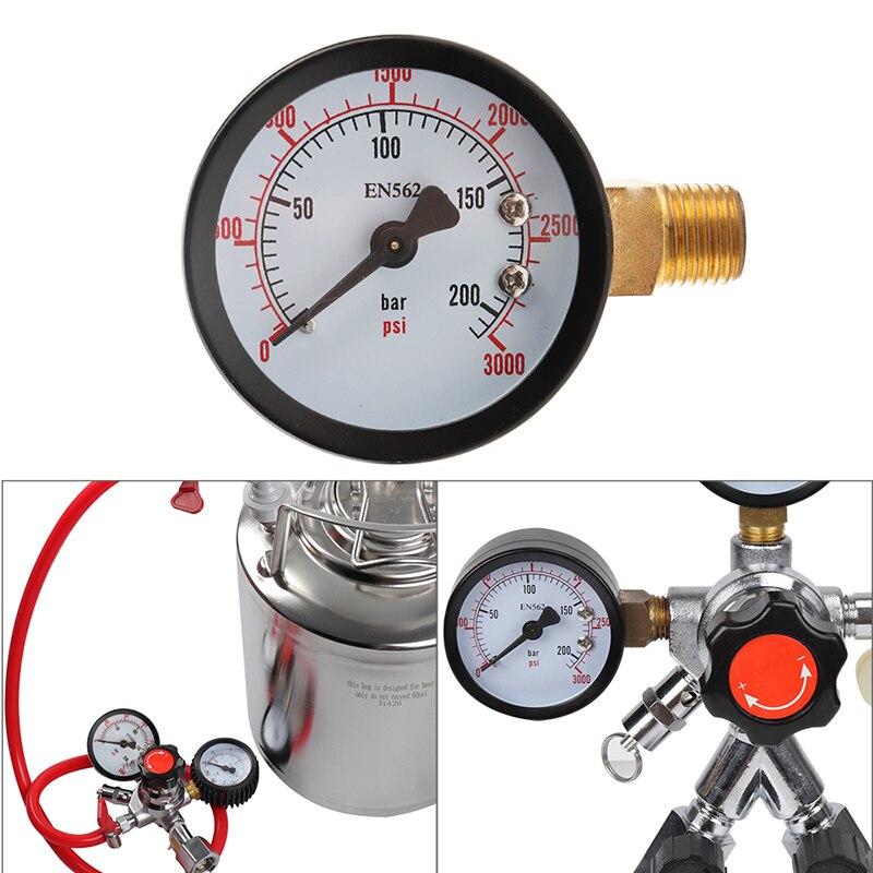 Co2 Regulator Gauge Replacement, 0-60psi / 0-3000 psi Co2 Pressure Gauge with 1/4"NPT Thread for Homebrew CGA320/W21.8 Regulator