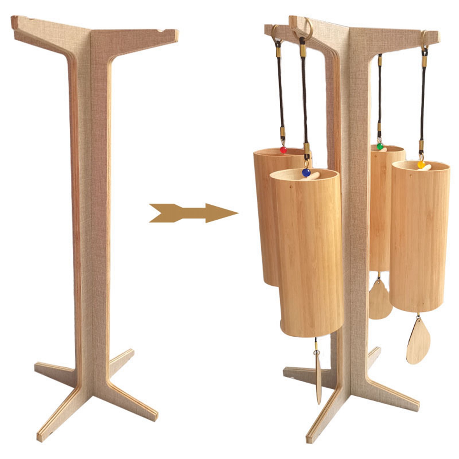 Glockenspielständer, einfache Montage, Holz, multifunktionaler Windspiel, Holzständer, Gongständer für Yoga, Tischplatte, Klassenzimmer, Schlafzimmer, Teestube