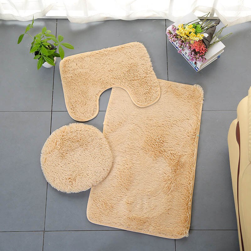 Set van 3 badmatten, grijs, toiletmatten, fleece, antislip badkamertapijt, toiletdeksel, waterabsorberend, douchematten, vloermat.: 3 stuks koffie