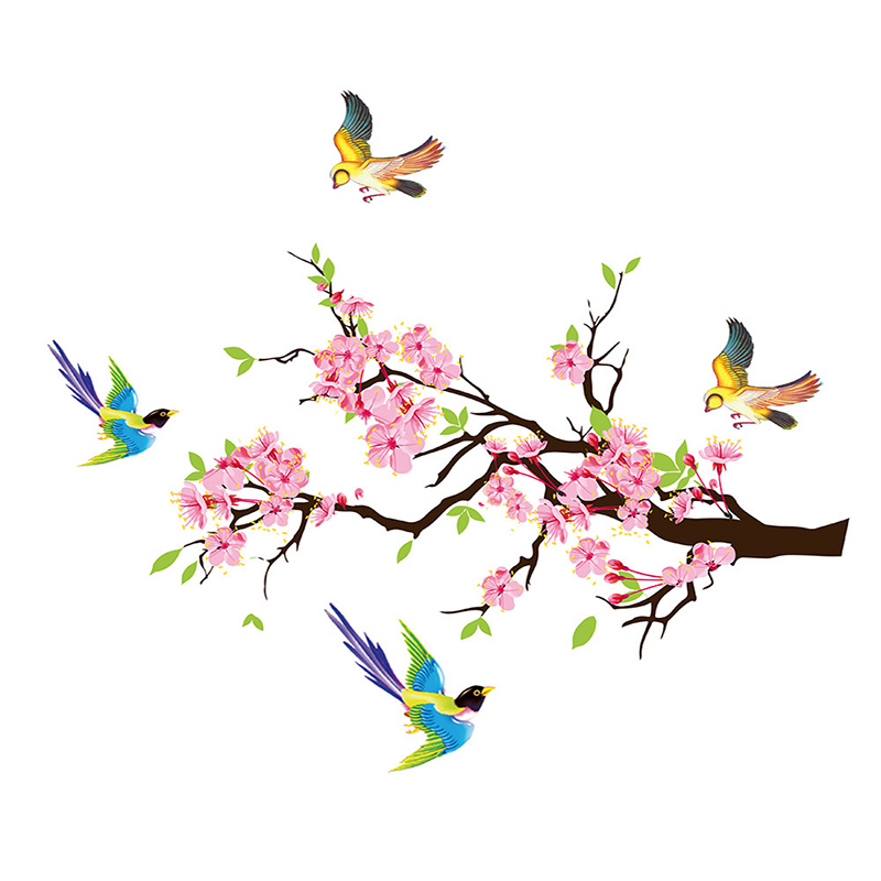 Cherry Flying Birds Wall Stickers Home Nursery Window Decor Removable Room Wallpaper For Kids Living Room Decals Decoration