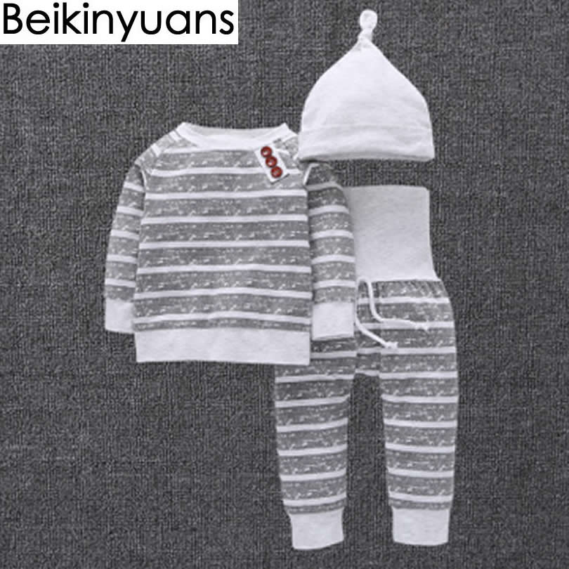 Baby Jongens Meisjes Kleding Casual Kleding Sets Katoen Kinderen Pak Gestreepte Hoed + Hooede Tops + Broek Leggings outfits Set