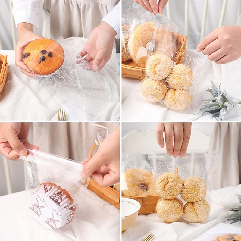 100 stk/parti 15 x 18 gjennomsiktig brød plastpose toast emballasje bag baking kjeks emballasje selvklebende pose festforsyning