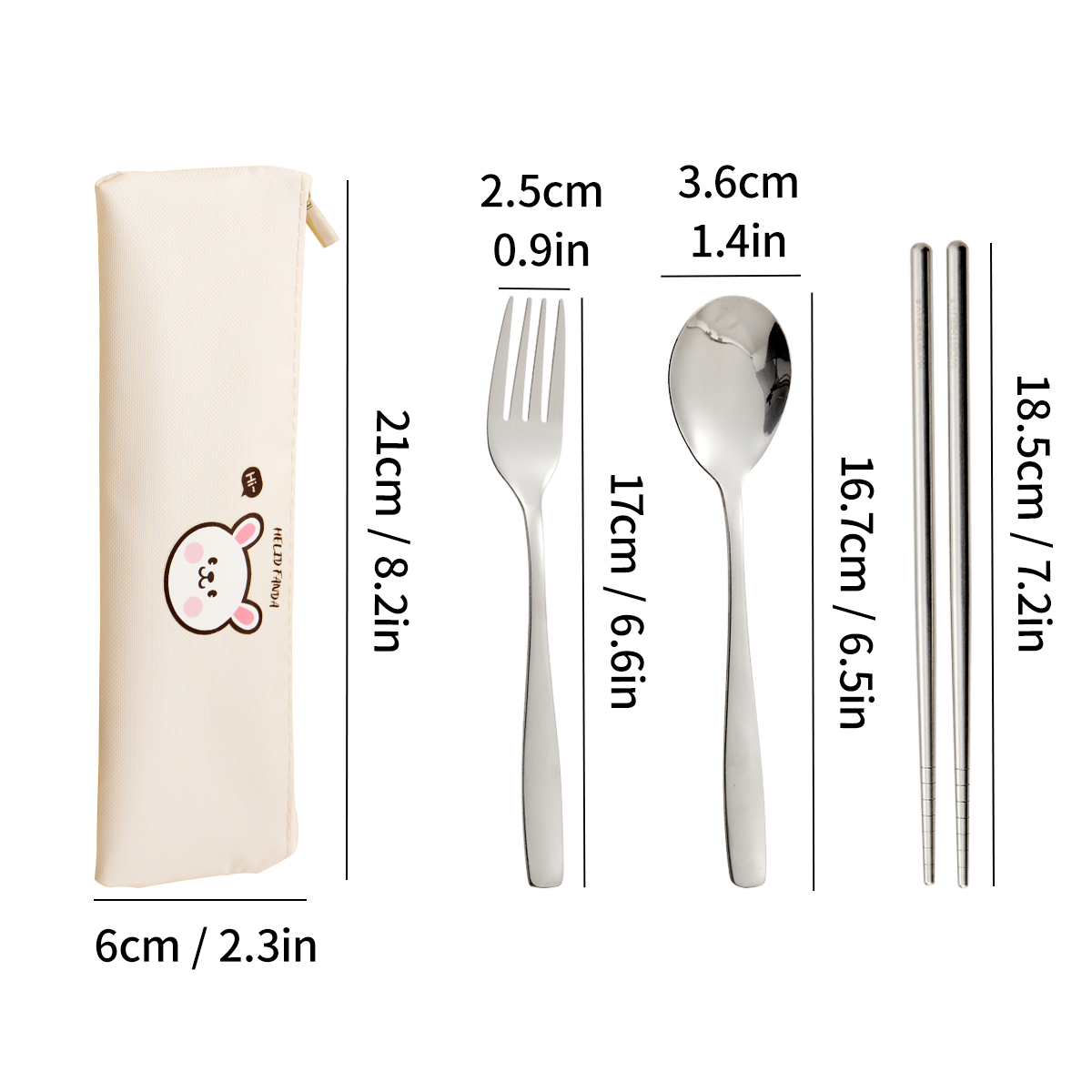 WORTHBUY 316 roestvrijstalen servieset Schattige bestekset met bestektas Keuken Draagbare Vork Lepel Eetstokjes Sets: GRIJS