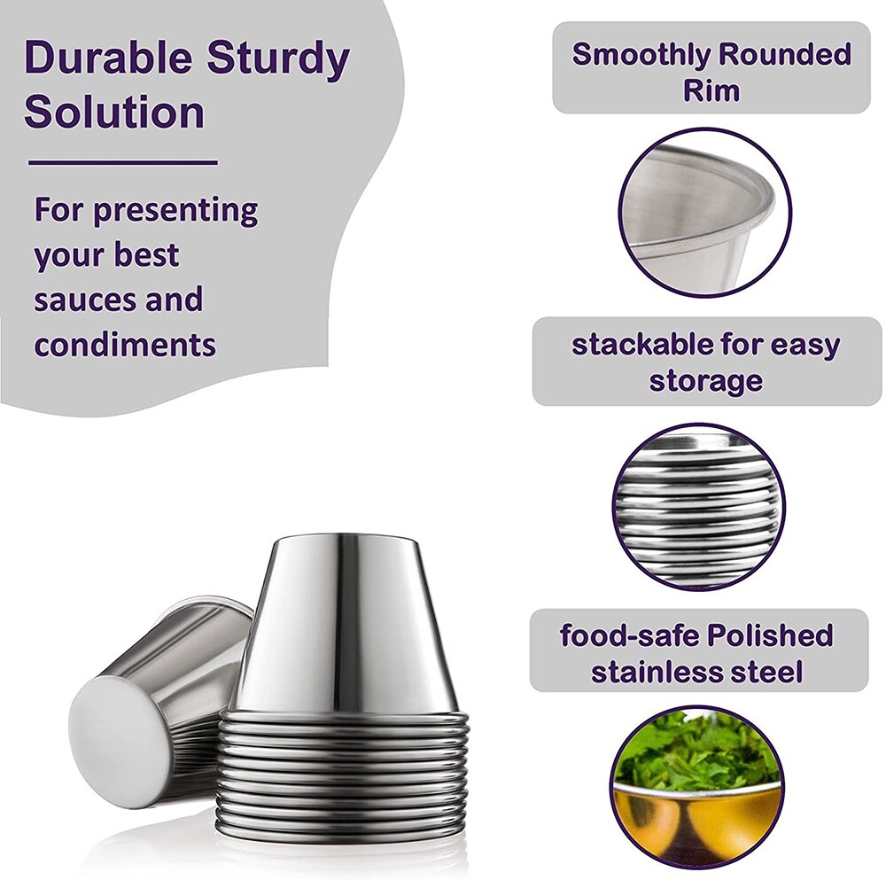 12Pcs Small Sauce Cups, Stainless Steel Ramekin Dipping Sauce Cup, Commercial Grade Individual Round Condiment Cups