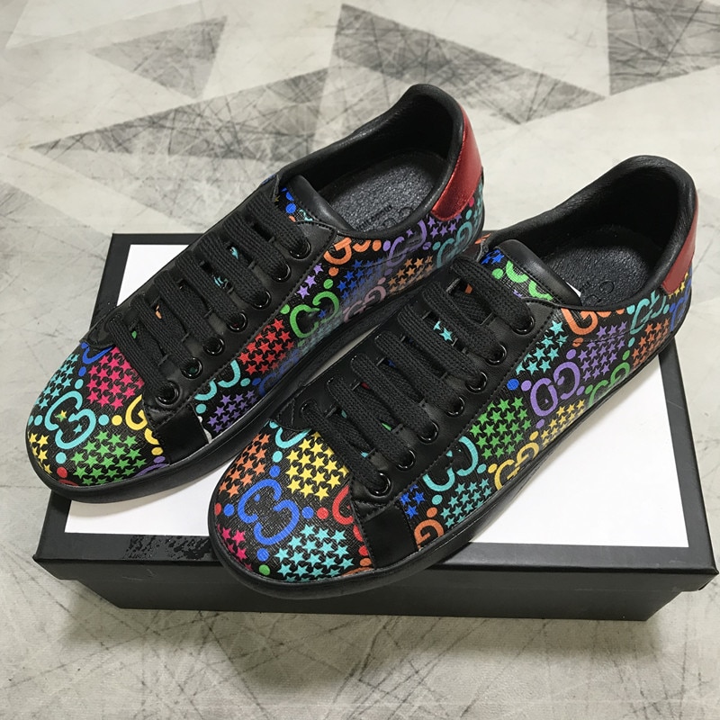 colorful print magic popping candy white shoes female leather lace-up couple casual sports shoes