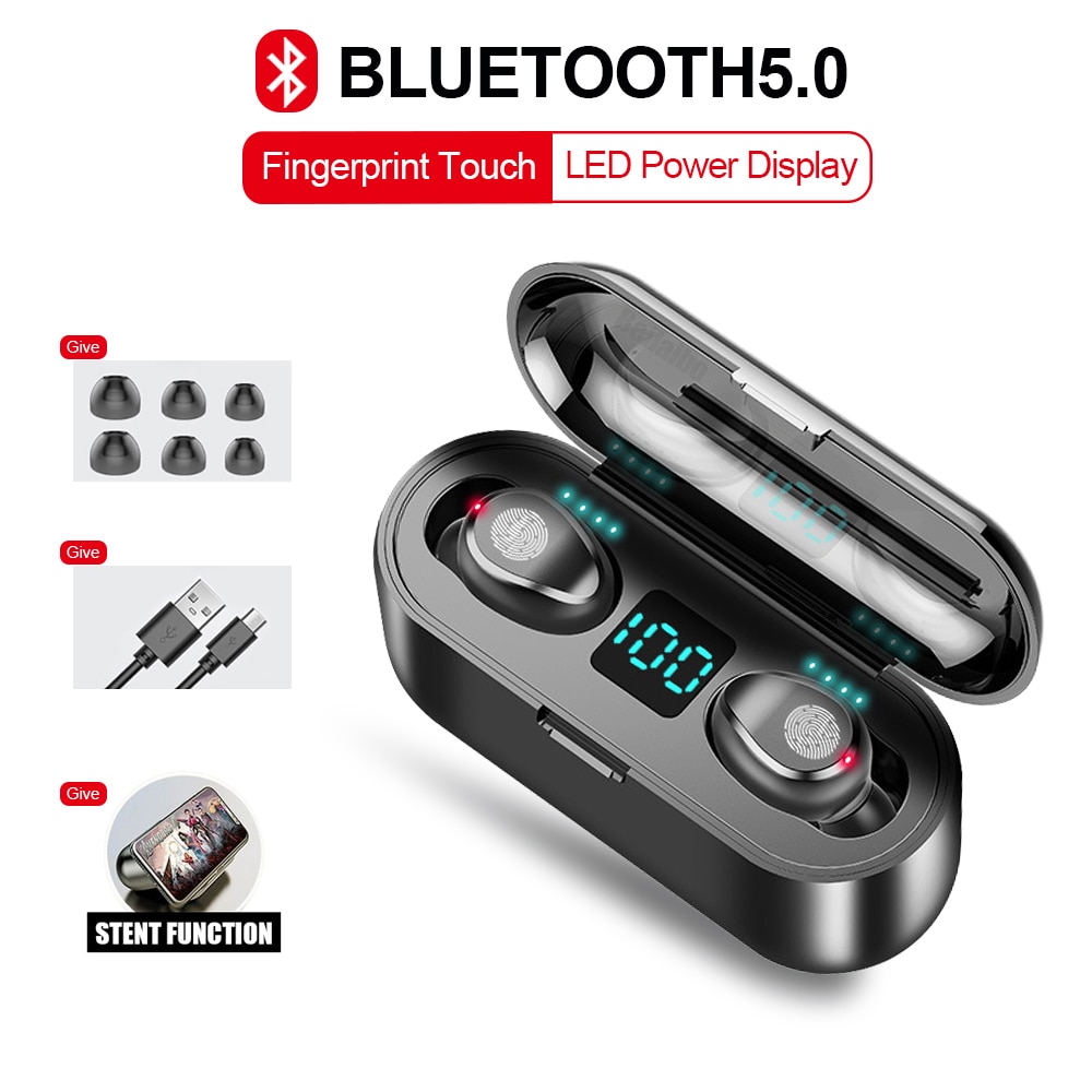 Originele F9 Tws 5.0 Bluetooth Oortelefoon Draadloze Hoofdtelefoon Hifi Sound Waterdichte Mini Sport Headset Ruisonderdrukking Gaming Oordopjes