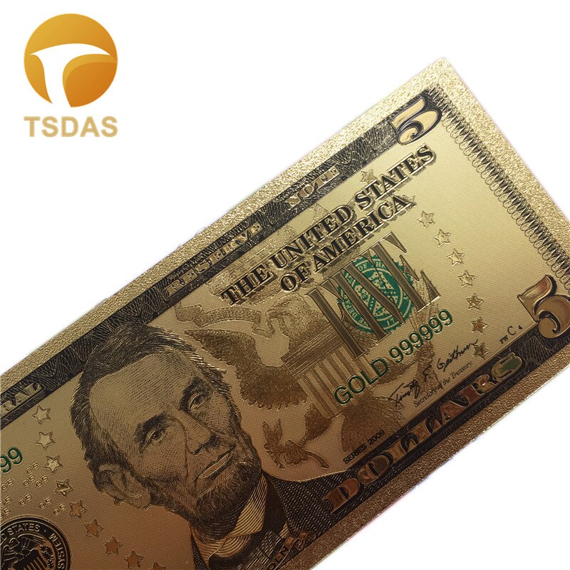 Keräily kultafolio seteli usa $ 5 dollaria  in 24k kullattu kokoelma setelit
