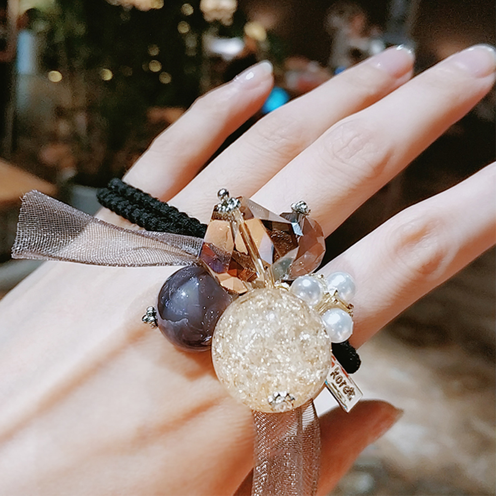 Lazos elásticos para el cabello de cristal, cintas de cuerda para el cabello de primera , doble anillo para el cabello, coleta, accesorios para el cabello para niñas y mujeres