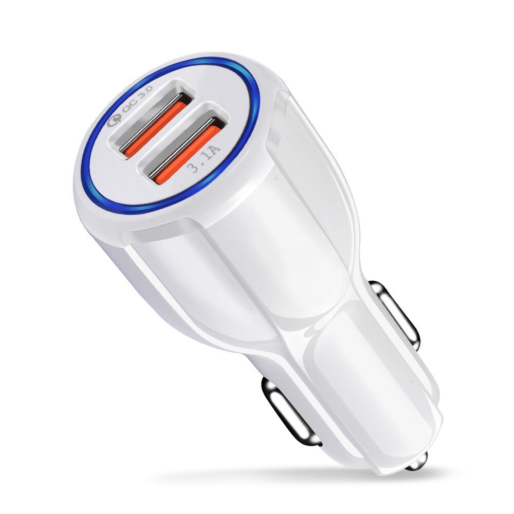 Pålitelig  qc3.0 sertifisert hurtiglading dobbel 2 usb port  qc3.0 hurtig billader 3.1a motorsykkel lader bil lighter kontakt: Hvit